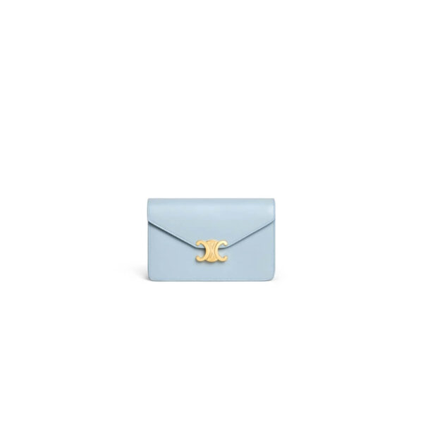 Light blue Light blue CELINE MARGO Shiny Calfskin Leather Chain Wallet