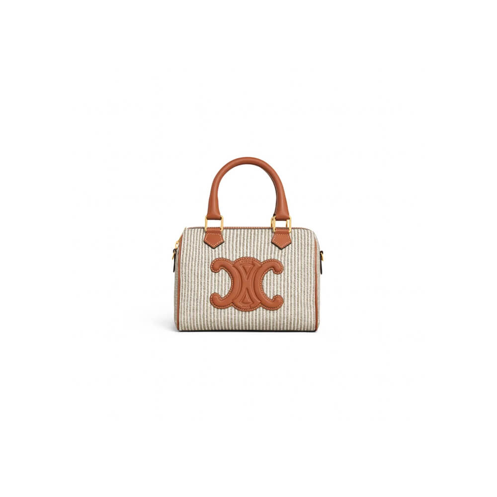 CELINE Small Boston cuir Triomphe in textile and calfskin