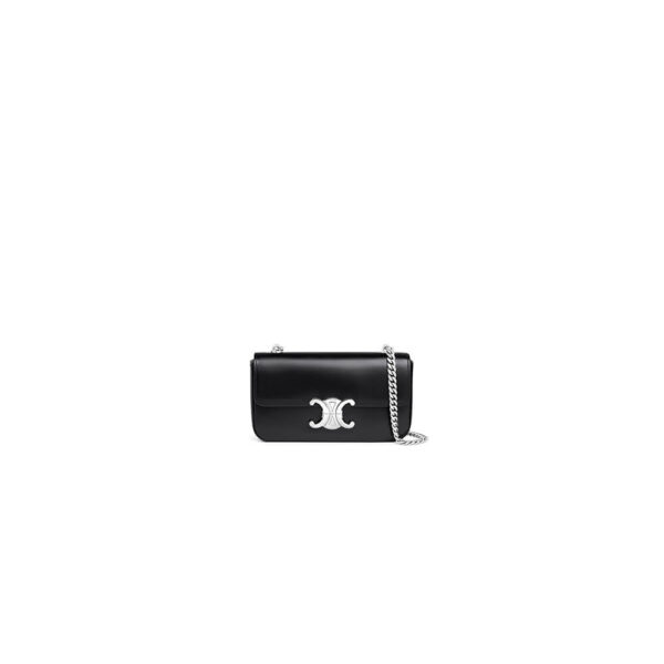 Black CELINE CLAUDE shiny cowhide leather chain shoulder bag