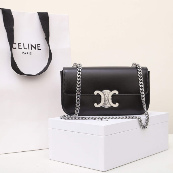 Black CELINE CLAUDE shiny cowhide leather chain shoulder bag - Image 2