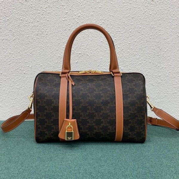 CELINE Logo Print Calfskin Boston Bag - Image 2