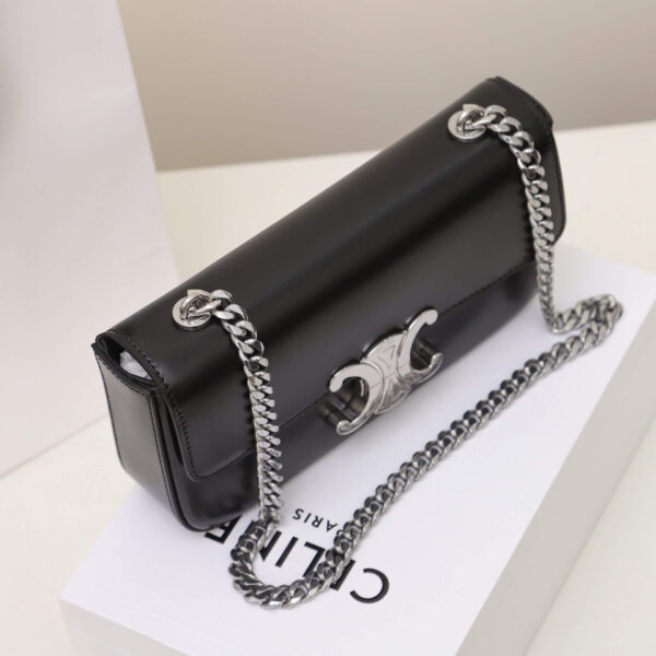 Black CELINE CLAUDE shiny cowhide leather chain shoulder bag - Image 5