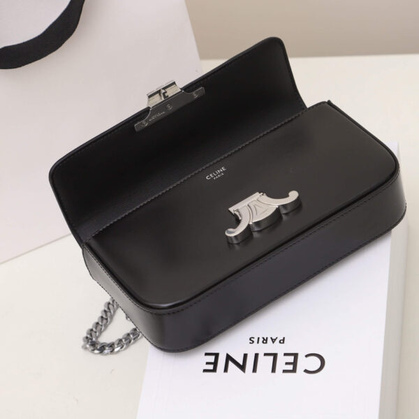 Black CELINE CLAUDE shiny cowhide leather chain shoulder bag - Image 7