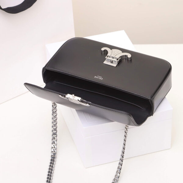 Black CELINE CLAUDE shiny cowhide leather chain shoulder bag - Image 8